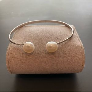 Double Pearl and Silver (925 stamp) Cuff Bracelet